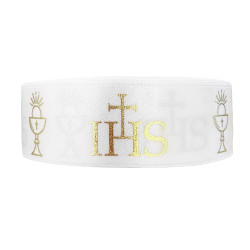 Satin ribbon IHS - white, 25 mm x 22 m