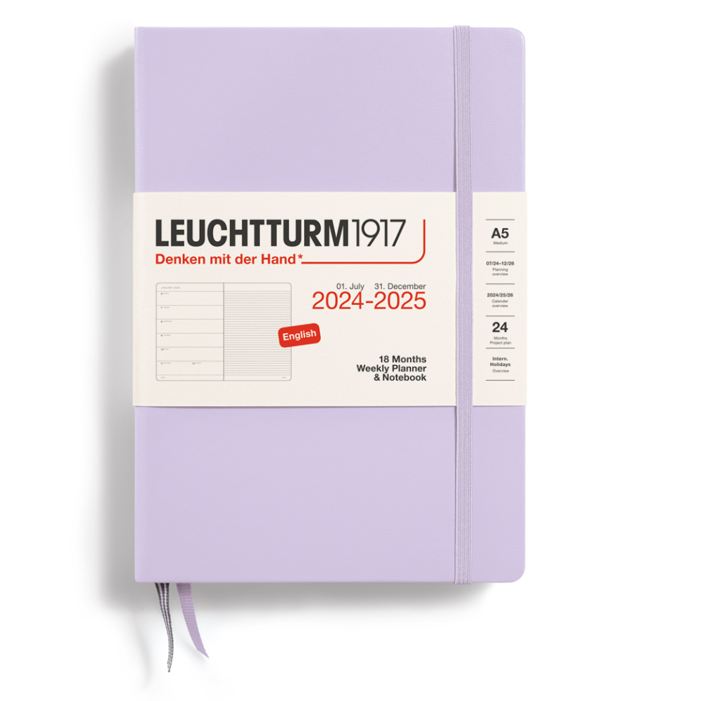 Planer tygodniowy z notatnikiem 2024-2025 - Leuchtturm1917 - Lilac, twarda okładka, A5