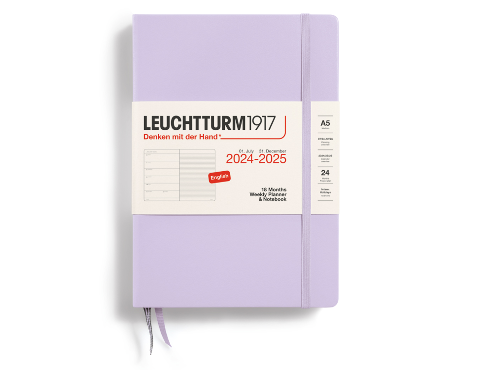 Planer tygodniowy z notatnikiem 2024-2025 - Leuchtturm1917 - Lilac, twarda okładka, A5