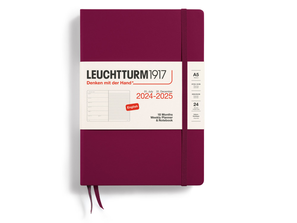 Planer tygodniowy z notatnikiem 2024-2025 - Leuchtturm1917 - Port Red, twarda okładka, A5
