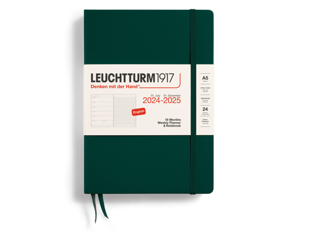 Planer tygodniowy z notatnikiem 2024-2025 - Leuchtturm1917 - Forest Green, twarda okładka, A5