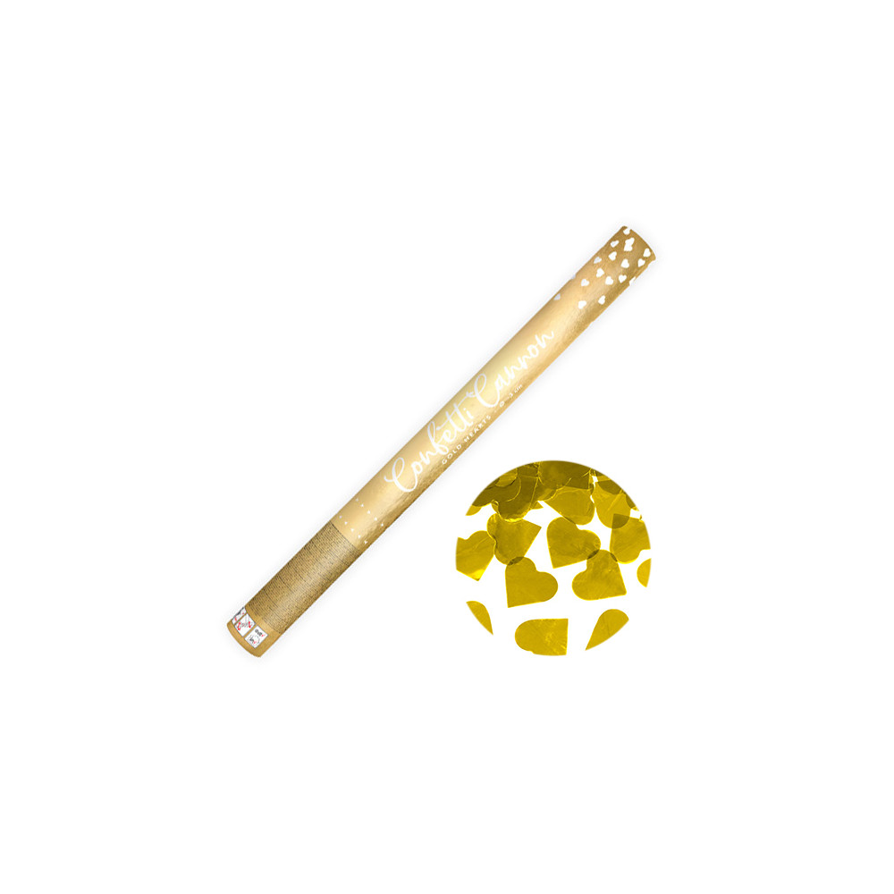 Wystrzałowe konfetti, tuba - serca, złote, 60 cm