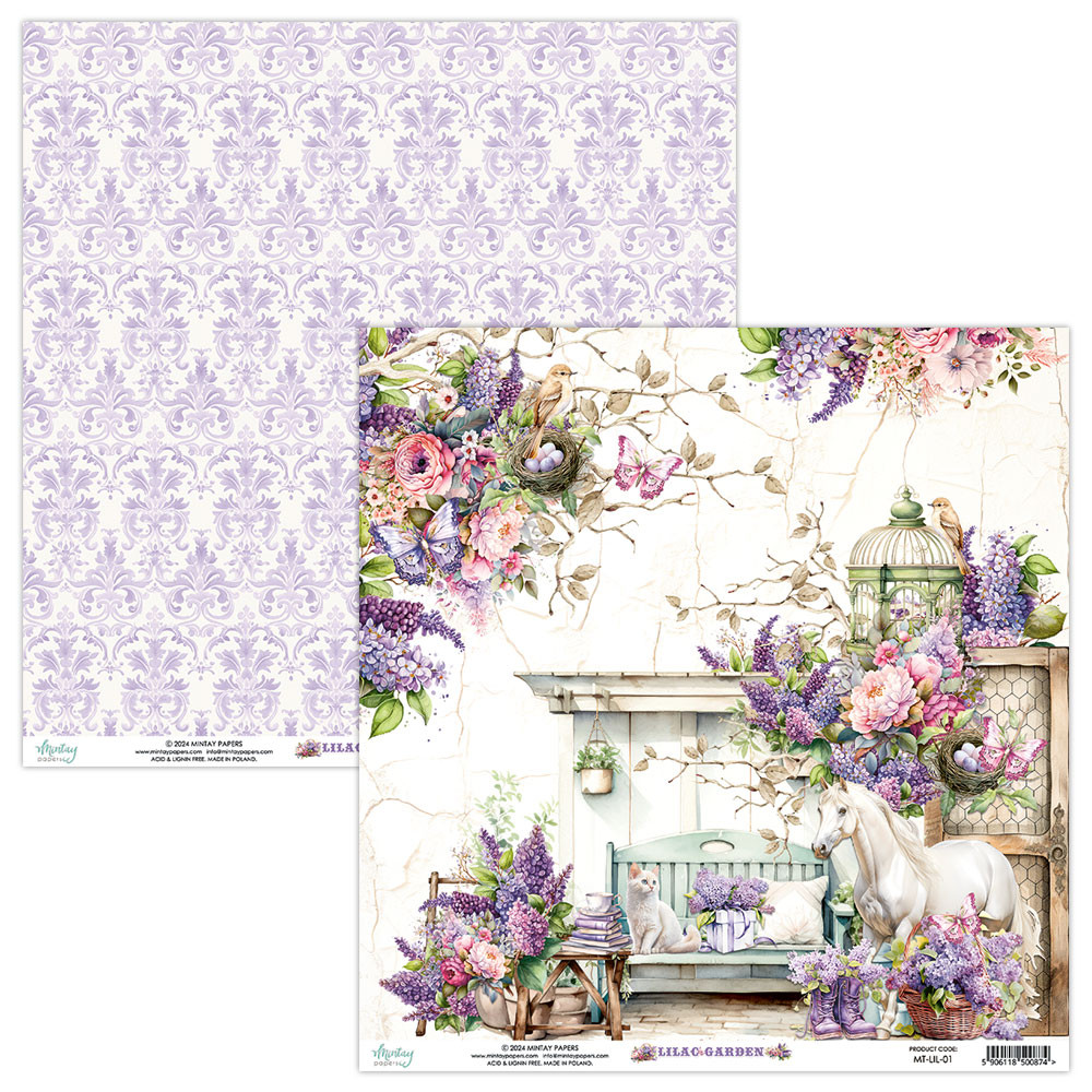 Papier do scrapbookingu 30,5 x 30,5 cm - Mintay - Lilac Garden 01