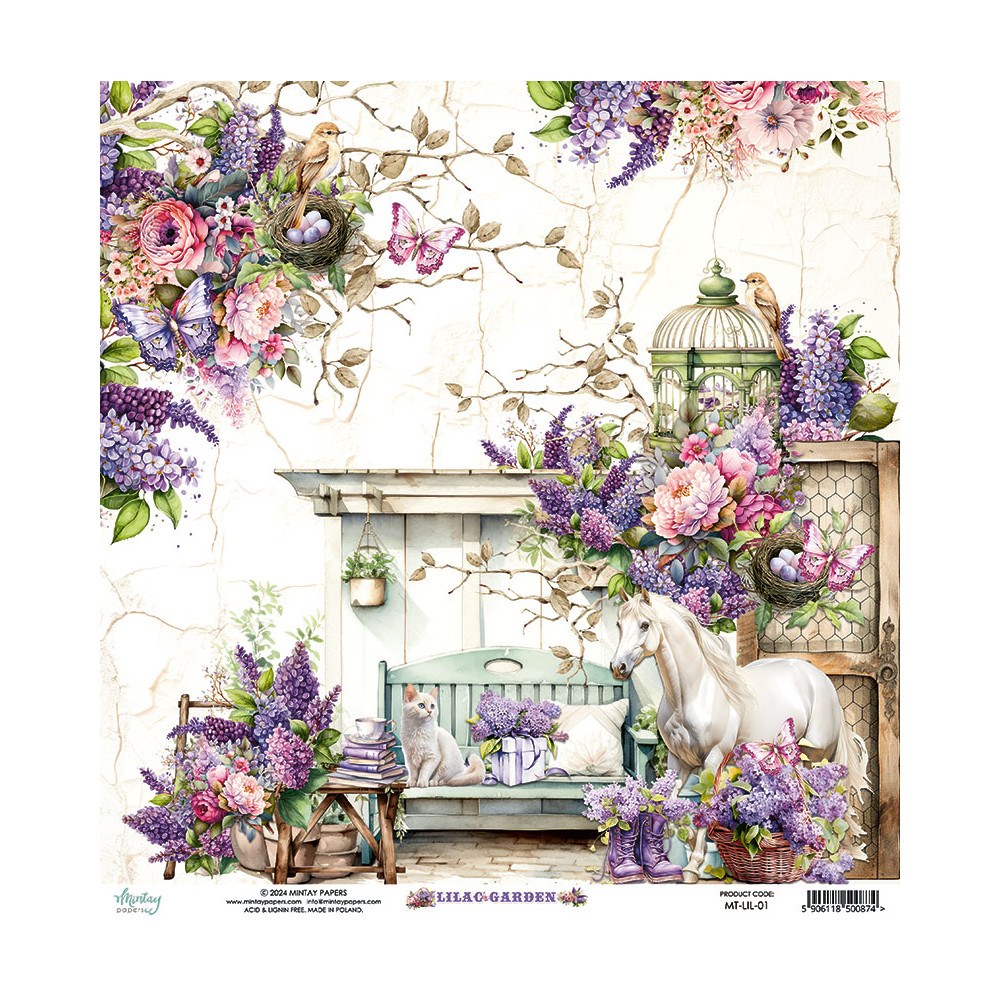Scrapbooking paper 30,5 x 30,5 cm - Mintay - Lilac Garden 01