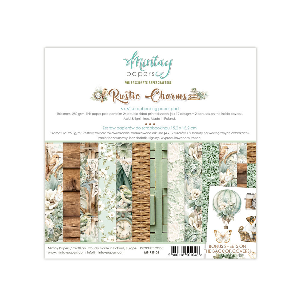 Set of scrapbooking papers 15,2 x 15,2 cm - Mintay - Rustic Charms