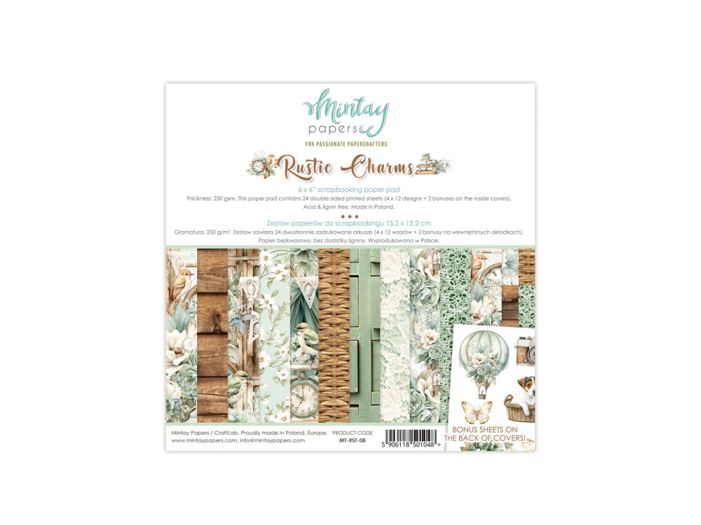 Set of scrapbooking papers 15,2 x 15,2 cm - Mintay - Rustic Charms