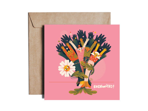 Greeting card - Pieskot - Rozkwitaj!, 14,5 x 14,5 cm