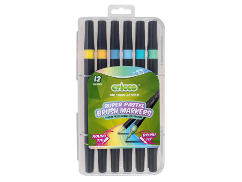 Pisaki pędzelkowe dwustronne - Cricco - pastelowe, 12 kolorów