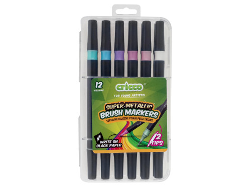 Set of double-sided brush markers - Cricco - metallic, 12 colors