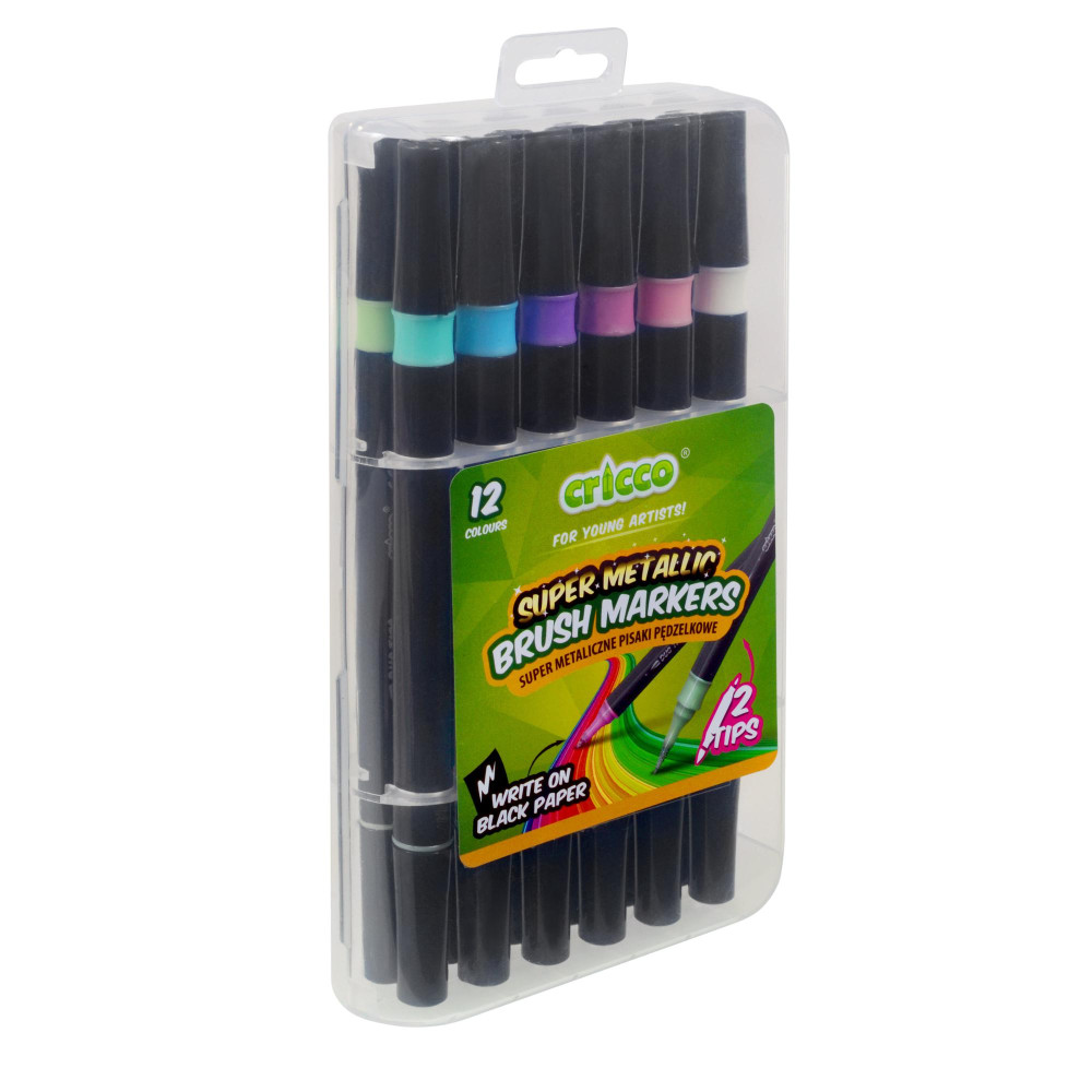 Set of double-sided brush markers - Cricco - metallic, 12 colors