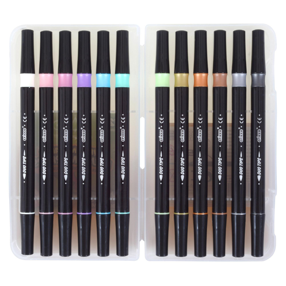 Set of double-sided brush markers - Cricco - metallic, 12 colors