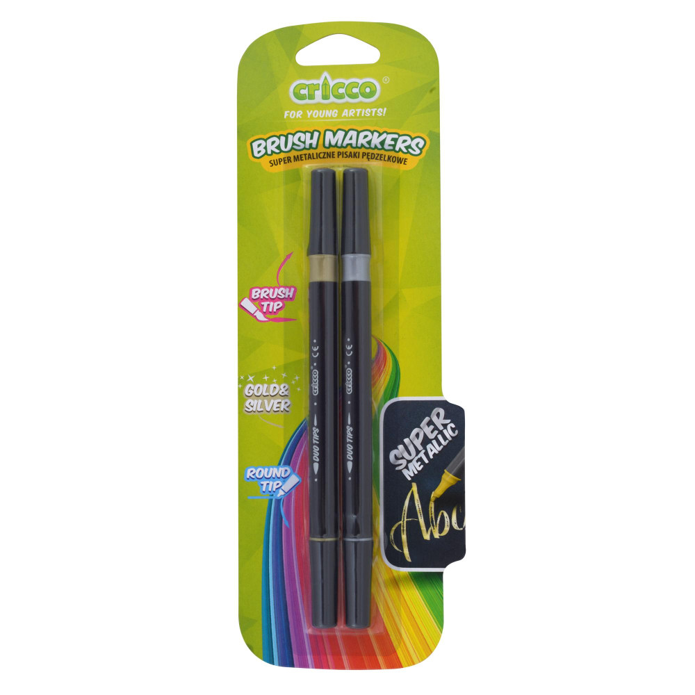 Set of double-sided brush markers - Cricco - metallic, 2 colors