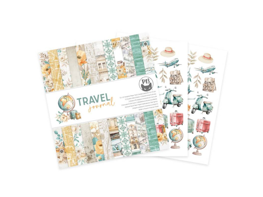 Set of scrapbooking papers 30,5 x 30,5 cm - Piątek Trzynastego - Travel Journal