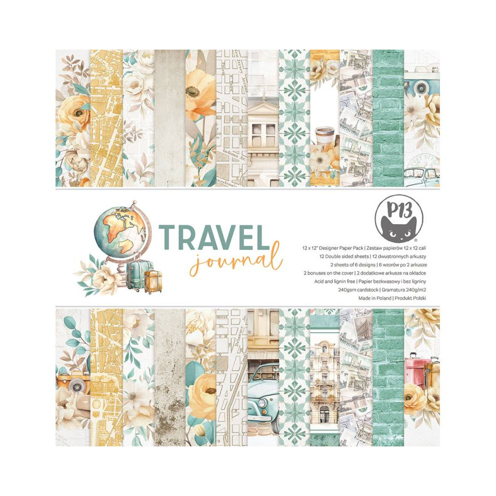Zestaw papierów do scrapbookingu 30,5 x 30,5 cm - Piątek Trzynastego - Travel Journal