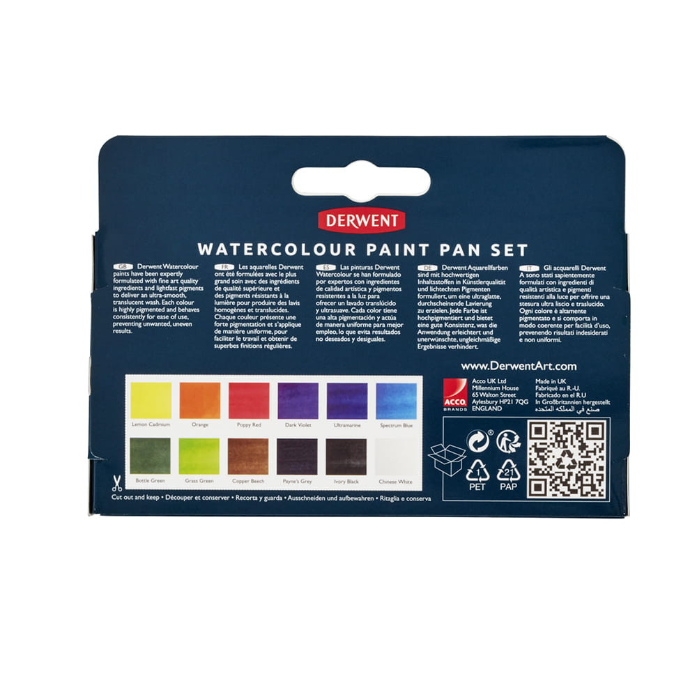 Watercolor Paint Pan Set - Derwent - 12 colors