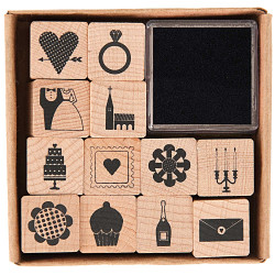 Wooden stamp set - Paper Poetry - Wedding, 12 pcs.