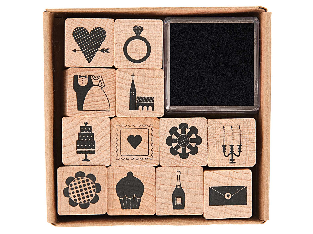 Wooden stamp set - Paper Poetry - Wedding, 12 pcs.