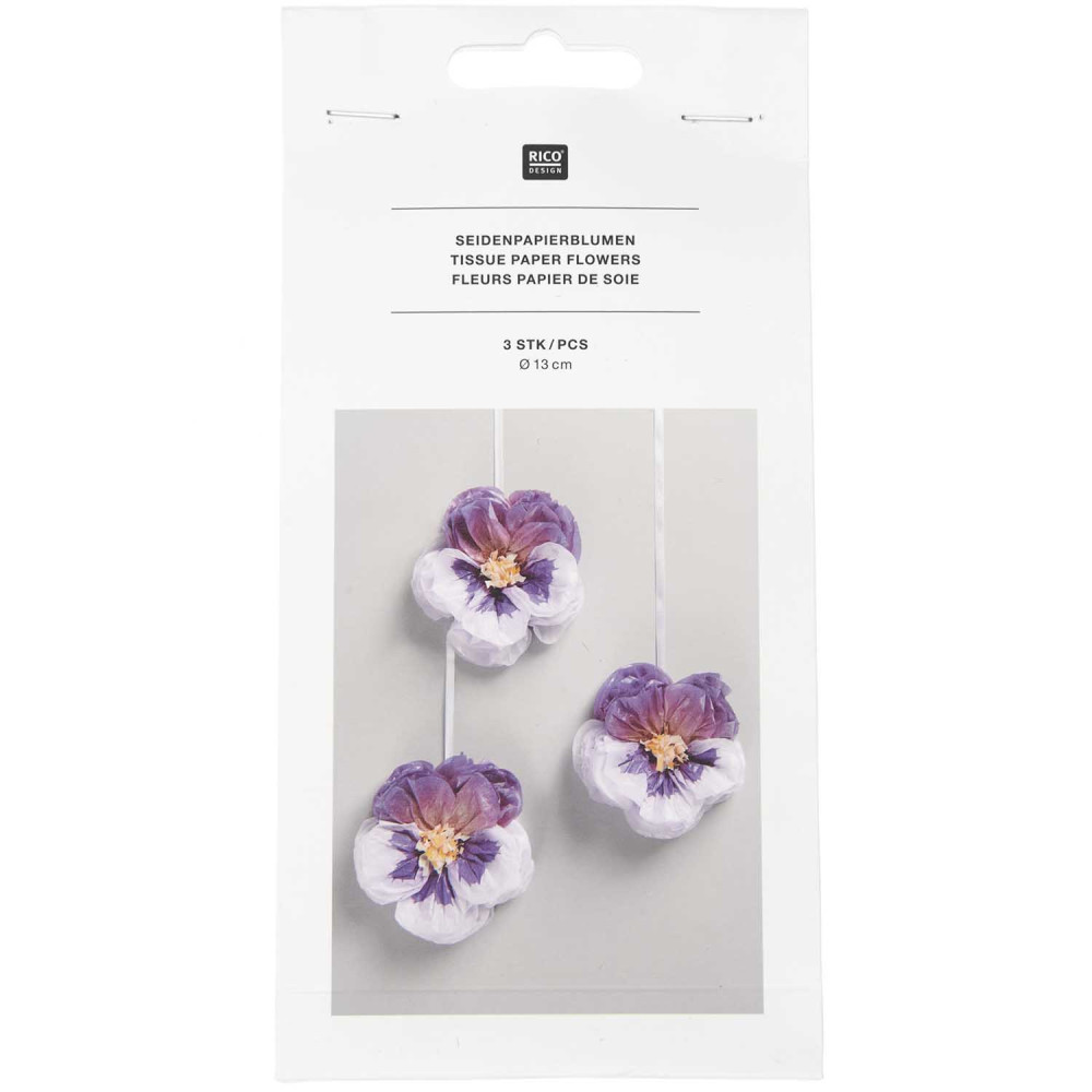 Kwiaty z bibuły Bratki - Rico Design - fioletowe, 13 cm, 3 szt.