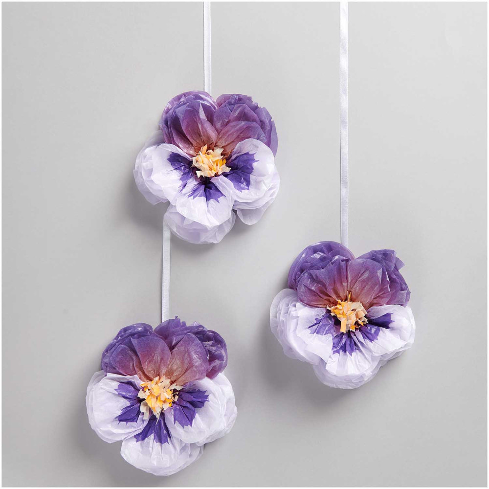 Kwiaty z bibuły Bratki - Rico Design - fioletowe, 13 cm, 3 szt.