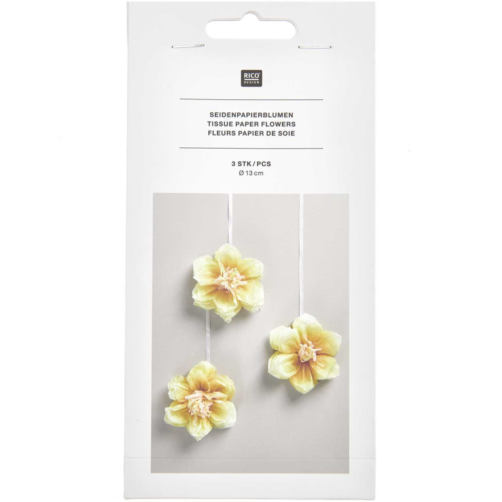 Tissue paper daffodil flowers - Rico Design - yellow, 13 cm, 3 pcs.