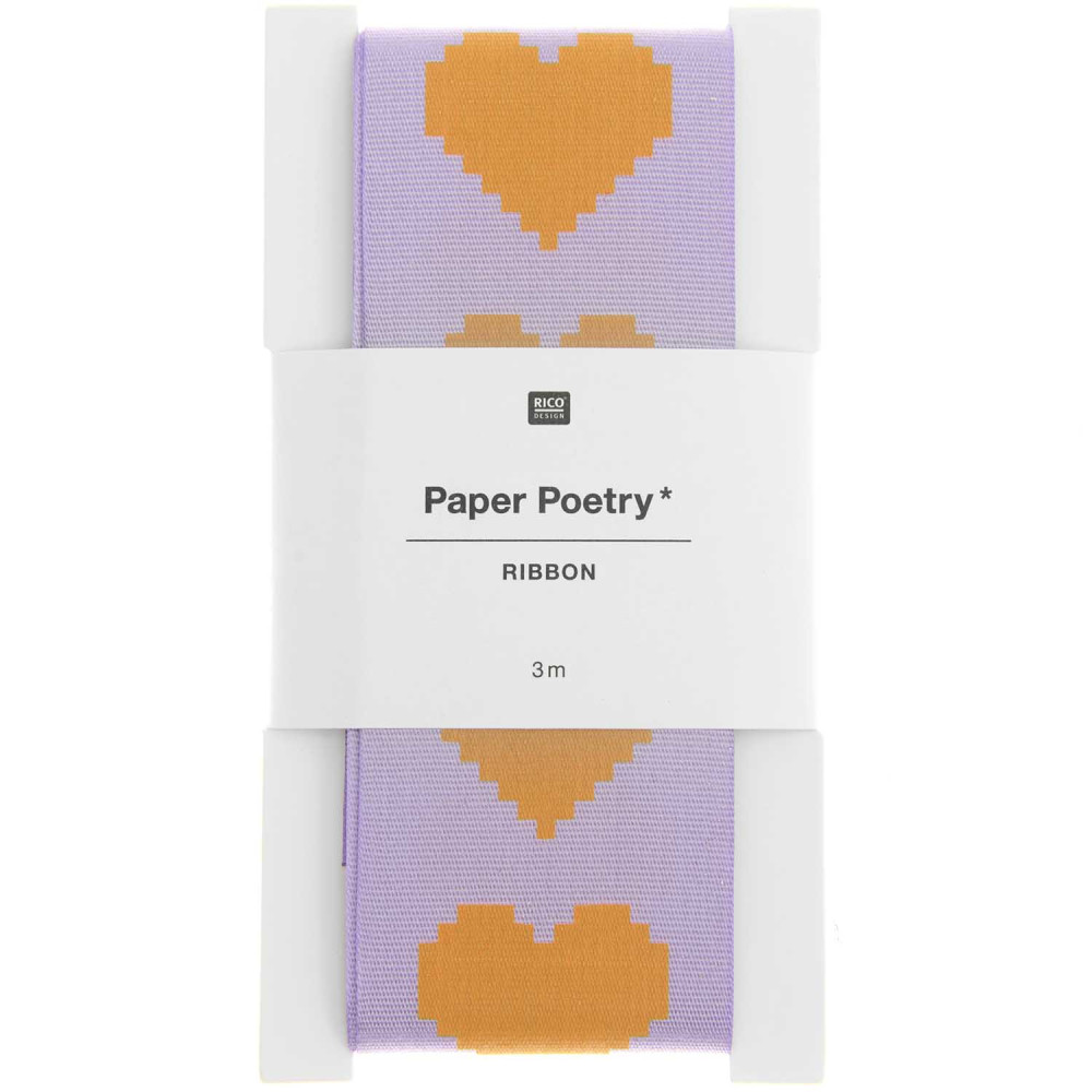 Taffeta ribbon Pixel Hearts - Paper Poetry - Lilac, 38 mm x 3 m