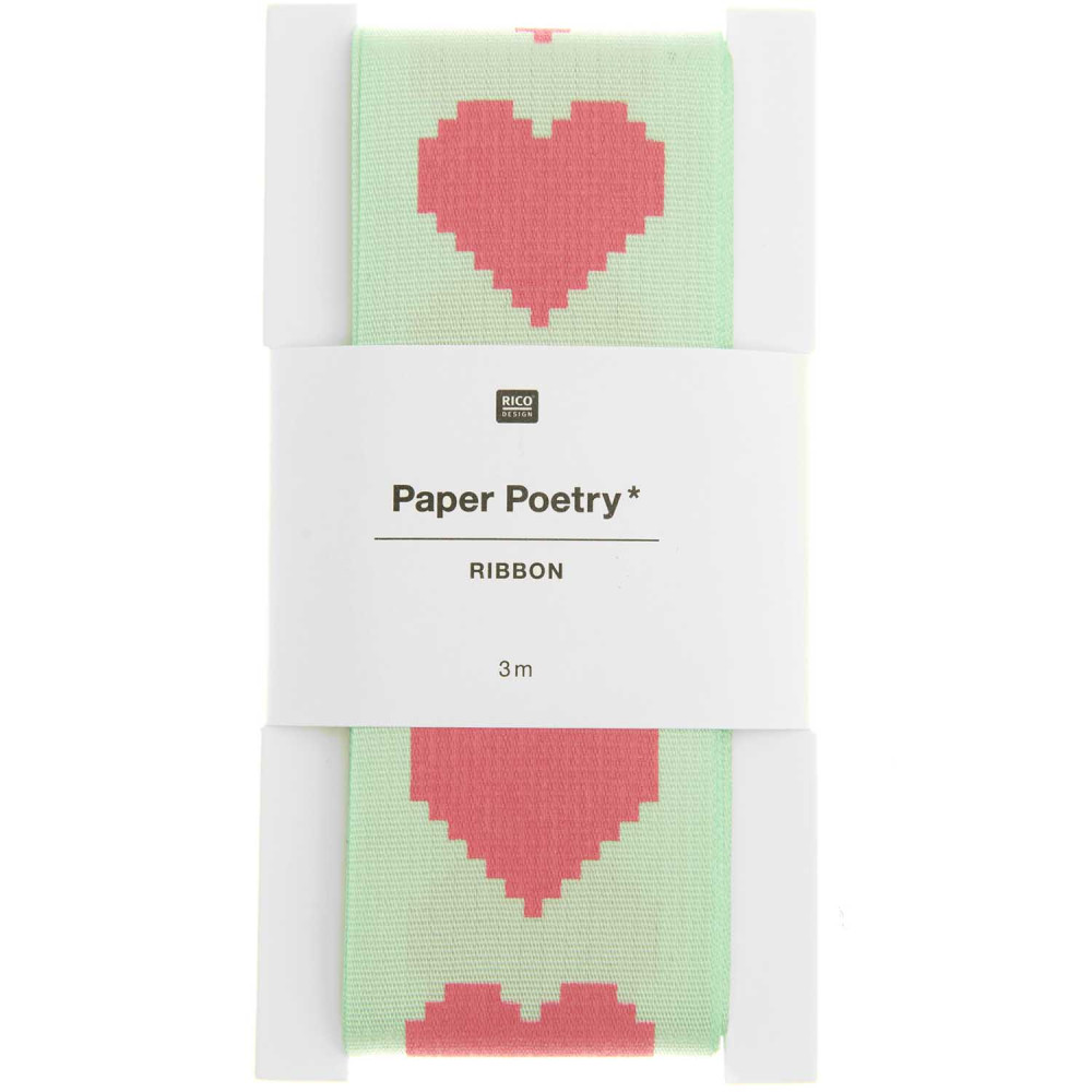 Wstążka taftowa Pixel Hearts - Paper Poetry - Mint, 38 mm x 3 m