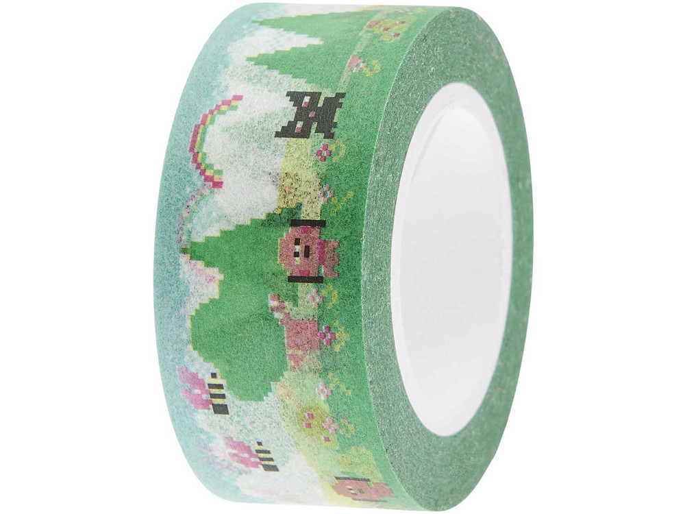 Taśma washi Pixel Landscape - Paper Poetry - zielona, 2 cm x 10 m