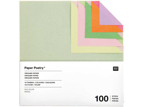 Origami paper Duo Color Pastel - Paper Poetry - 15 x 15 cm, 100 sheets