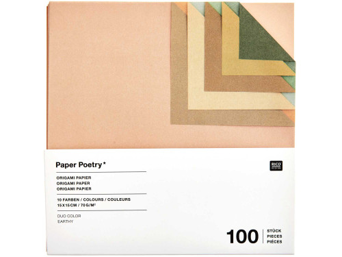 Papier origami Duo Color Earthy - Paper Poetry - 15 x 15 cm, 100 ark.