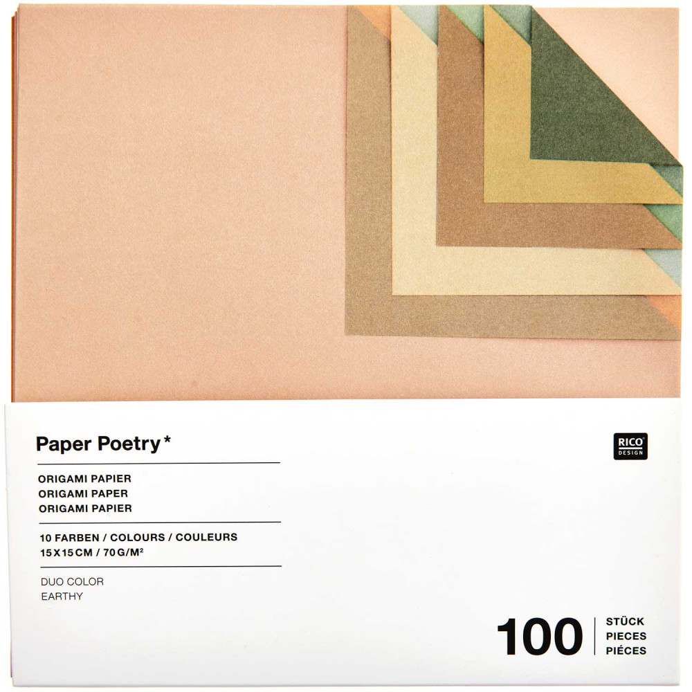 Origami paper Duo Color Earthy - Paper Poetry - 15 x 15 cm, 100 sheets