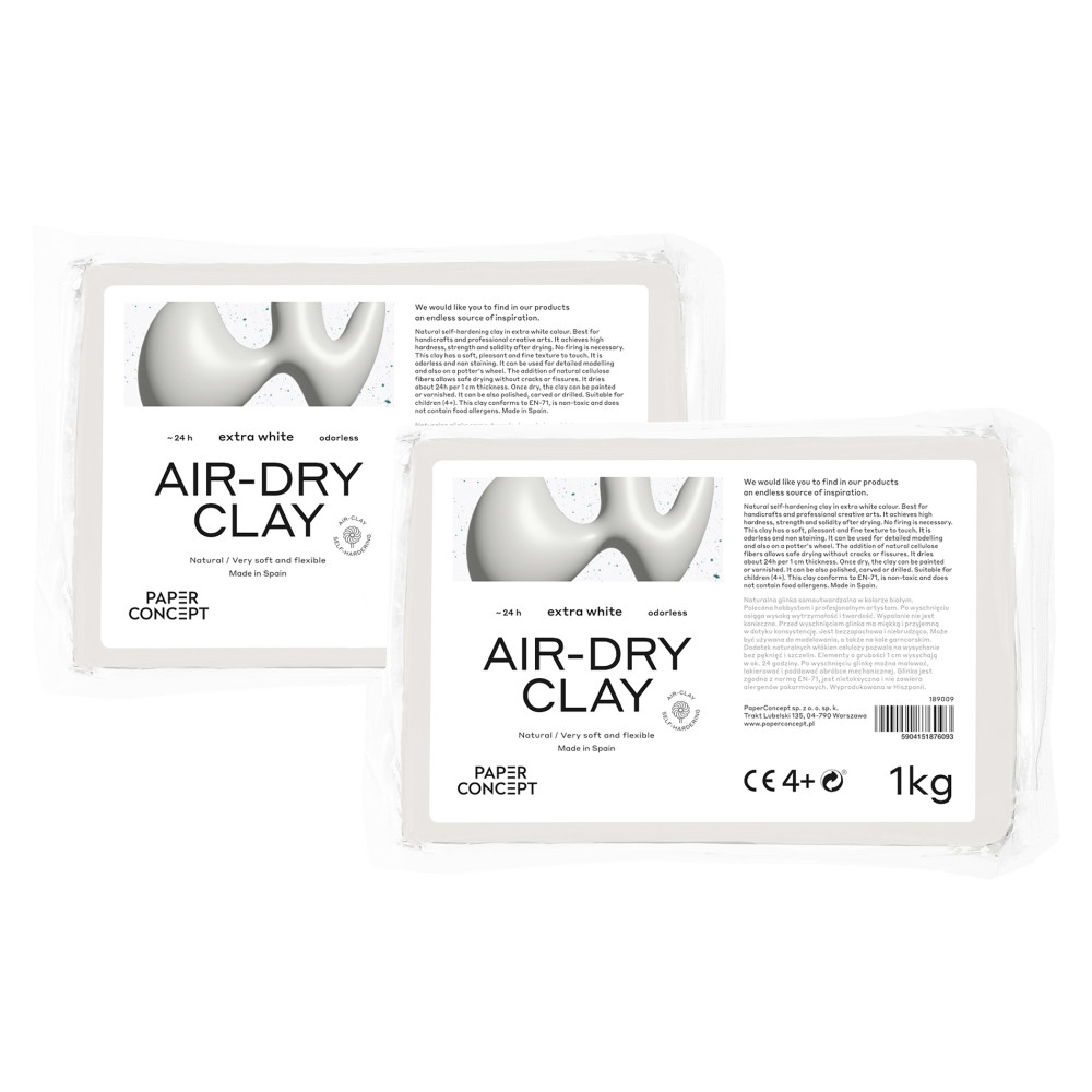 Air-Dry pottery clay - PaperConcept - Extra White, 1 kg, 2 pcs.