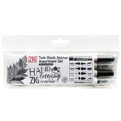 Set of Zig Twin Black Marker Pens - Kuretake - 4 pcs.