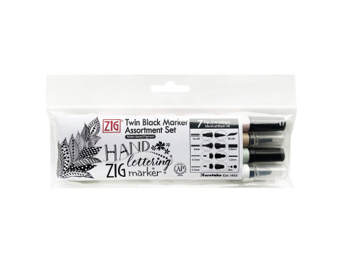 Set of Zig Twin Black Marker Pens - Kuretake - 4 pcs.