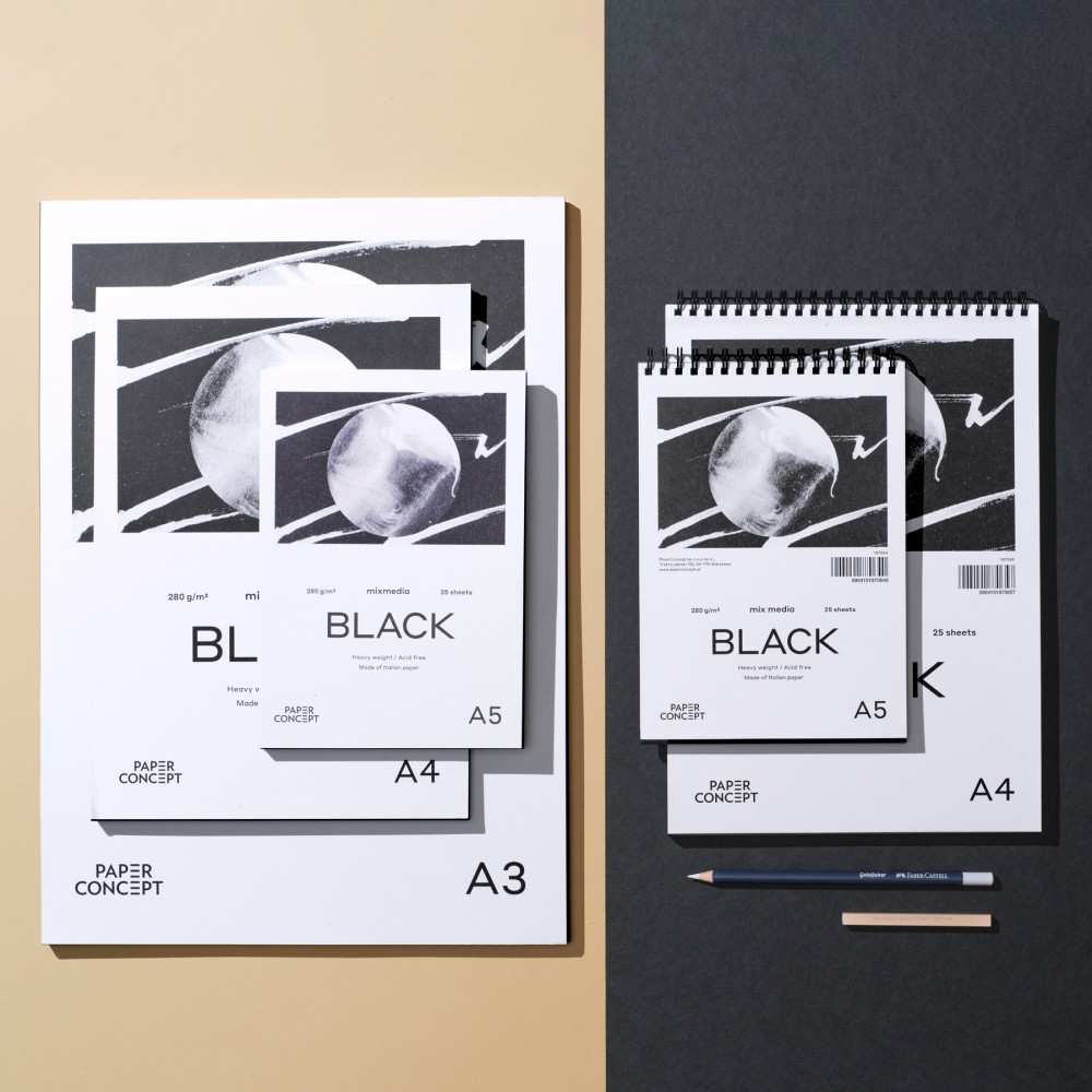 Blok uniwersalny Mix Media Black na spirali - PaperConcept - smooth, A5, 280 g, 25 ark.