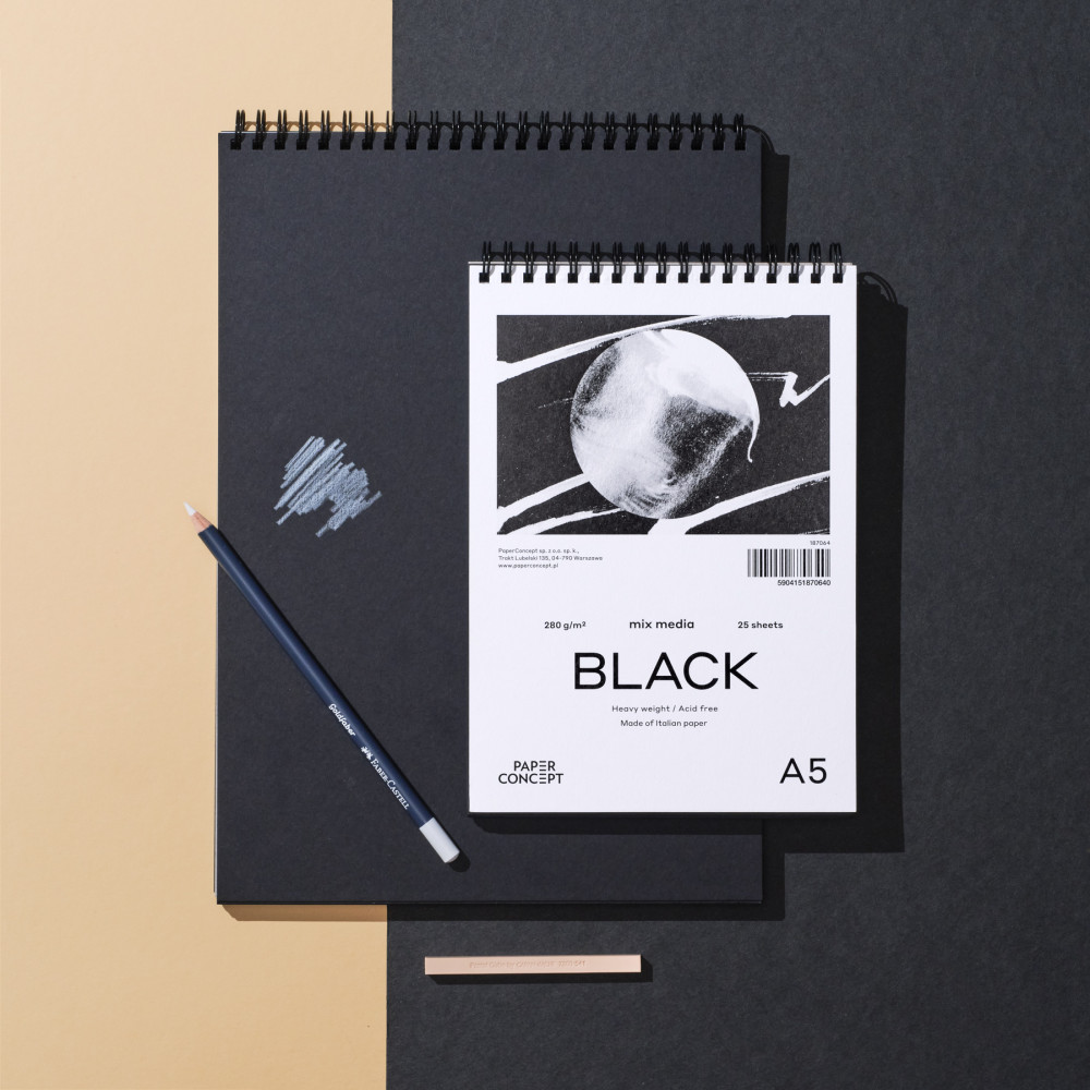 Mix Media Black spiral paper pad - PaperConcept - smooth, A5, 280 g, 25 sheets