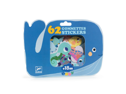 Stickers for babies - Djeco - Ocean Animals, 62 pcs.