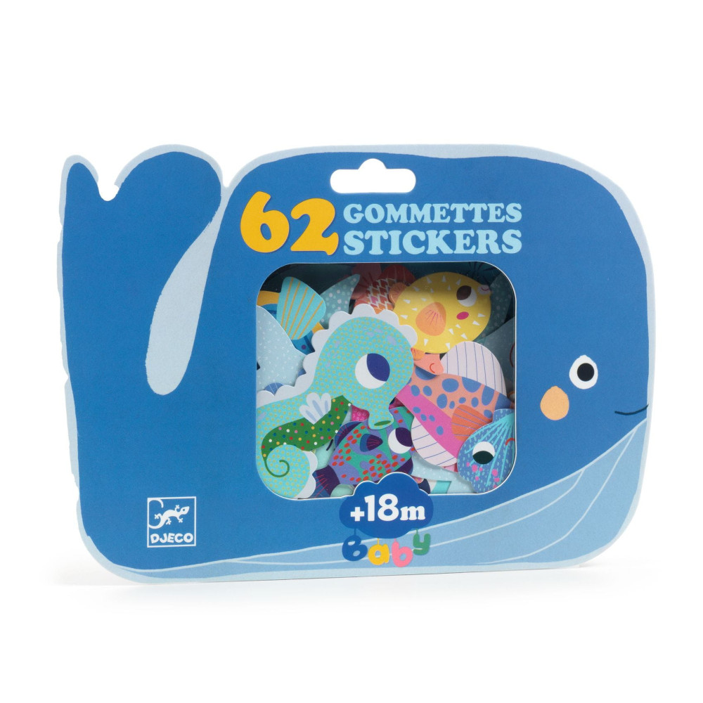 Stickers for babies - Djeco - Ocean Animals, 62 pcs.