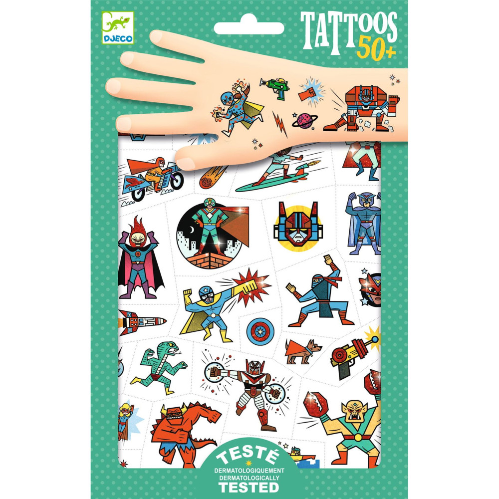 Set of washable tattoos for kids - Djeco - Heroes and Villains