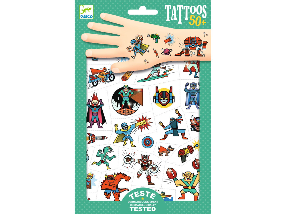 Set of washable tattoos for kids - Djeco - Heroes and Villains