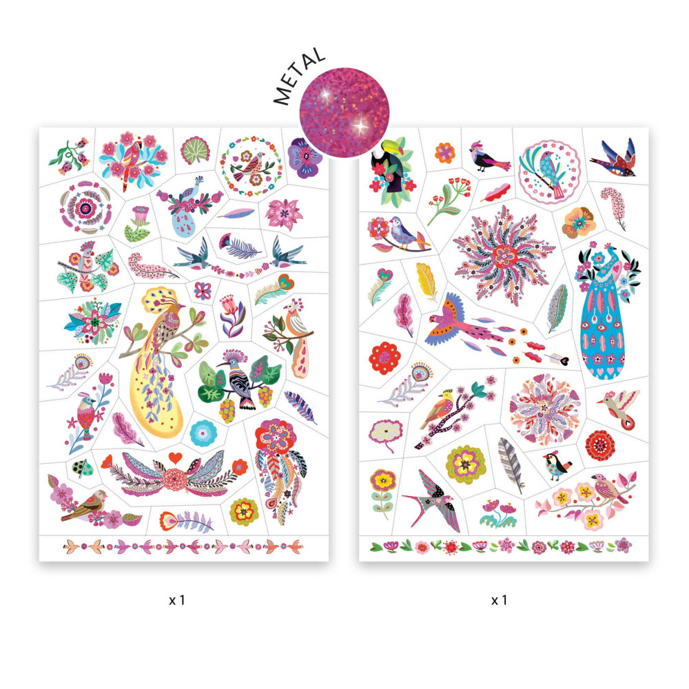 Set of washable tattoos for kids - Djeco - Exotic Birds
