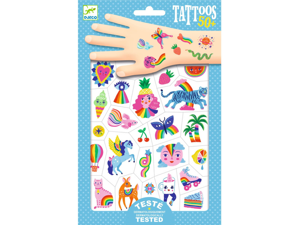 Set of washable tattoos for kids - Djeco - Neon Rainbow
