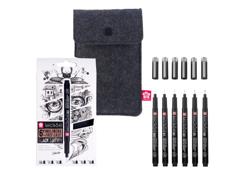Zestaw cienkopisów Pigma Micron Black z etui - Sakura - 6 szt.