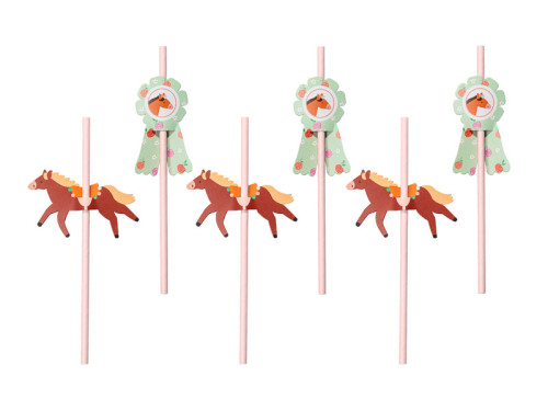 Paper straws Horses - pink, 19,5 cm, 6 pcs.