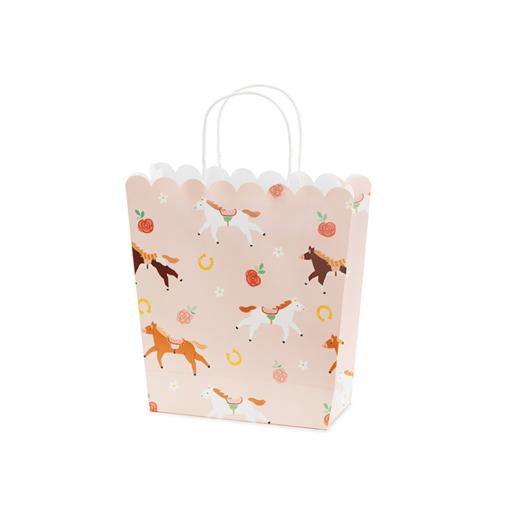 Gift paper bag Horses - pink, 23 x 22 x 8,5 cm
