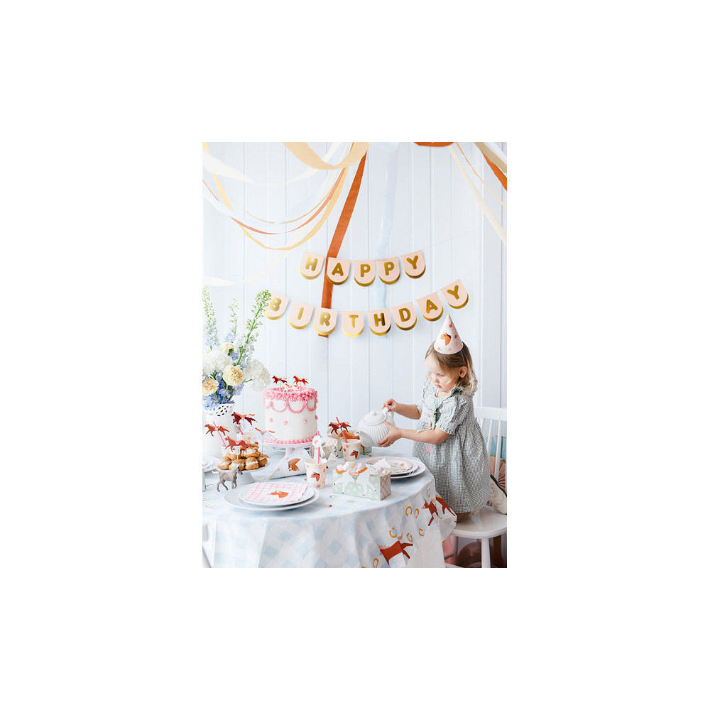 Baner Happy Birthday Konie - różowo-złoty, 13 x 150 cm