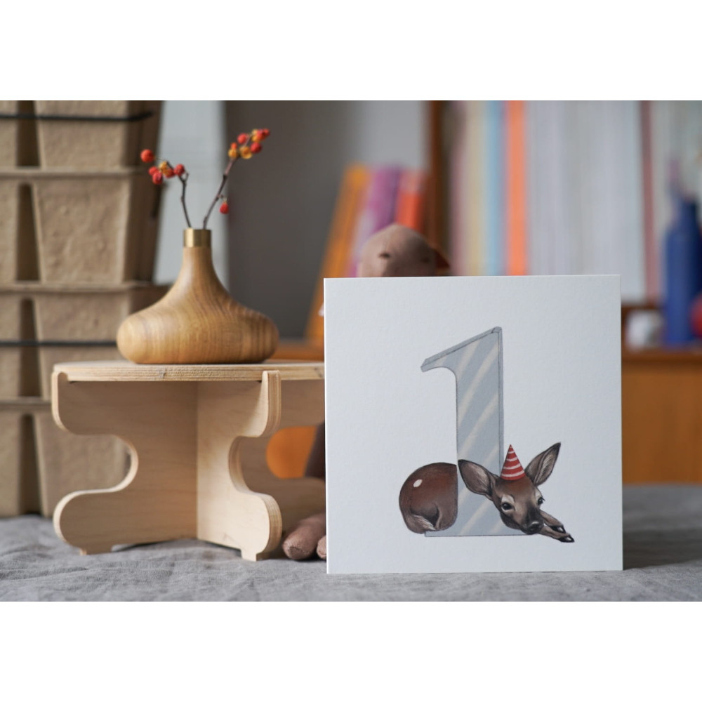 Kartka okolicznościowa - Hi Little - Jelonek, roczek, 14,5 x 14,5 cm