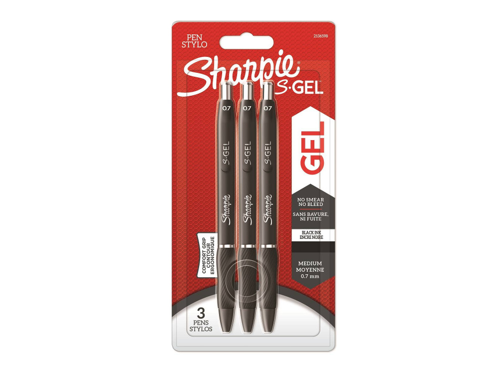 Zestaw długopisów żelowych S-Gel - Sharpie - czarne, 0,7 mm, 3 szt.
