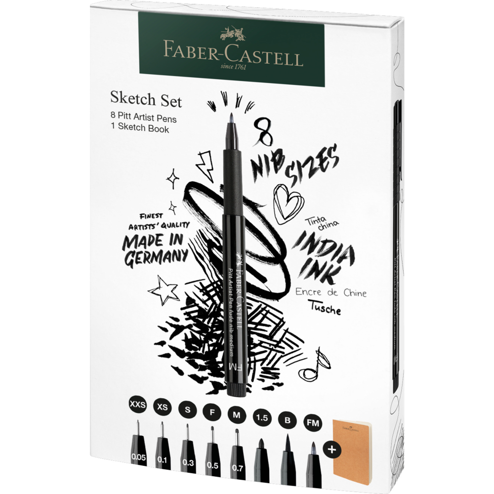 Zestaw pisaków Pitt Artist Pen ze szkicownikiem - Faber-Castell - 9 szt.
