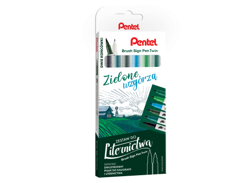 Brush Sign Pen Twin Set - Pentel - Green Hills, 6 pcs.