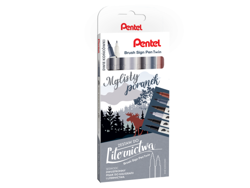 Zestaw pisaków Brush Sign Pen Twin - Pentel - Mglisty Poranek, 6 szt.